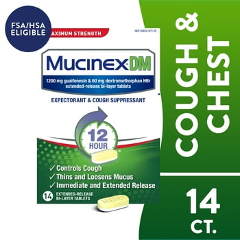Mucinex DM Maximum Strength 12-Hour Expectorant and Cough Suppressant Tablets, 14 Count