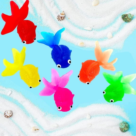 Artificial Floating Goldfish for Aquarium - Set of 6 Realistic Fake Fish Decor with Cleaning Net, Soft Plastic Ornament for Fish Tank and Pet Play