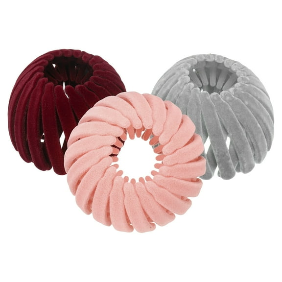 Uxcell  Bird Nest Magic Hair Clip, Hairs Maker Flocking Ponytail Holder Hair Barrettes Accessories Shaper for Women  Girls Hair Ties Curly Hairs (3 Pack, Gray/Pink/Burgundy)