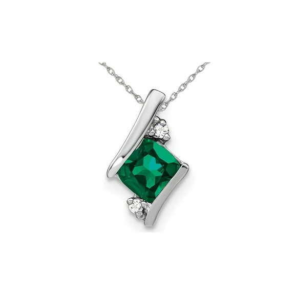 Lab Created Cushion-Cut Emerald Pendant Necklace 1.00 Carat (Ctw) in 10K White Gold with Chain