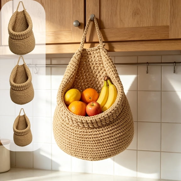 AYktou Boho Hanging Wall Baskets for Kitchen, Teardrop Baskets Handicrafts Woven Wall Organizer Basket, Multipurpose Fruit Vegetable Onion & Potato Storage, Wall Storage Bin for Bedroom Entryway