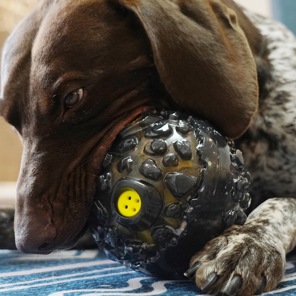 Goaxuzt Dog Ball for Aggressive Chewers Giggle Chew Interactive Toy for Medium Large Dogs, Yellow