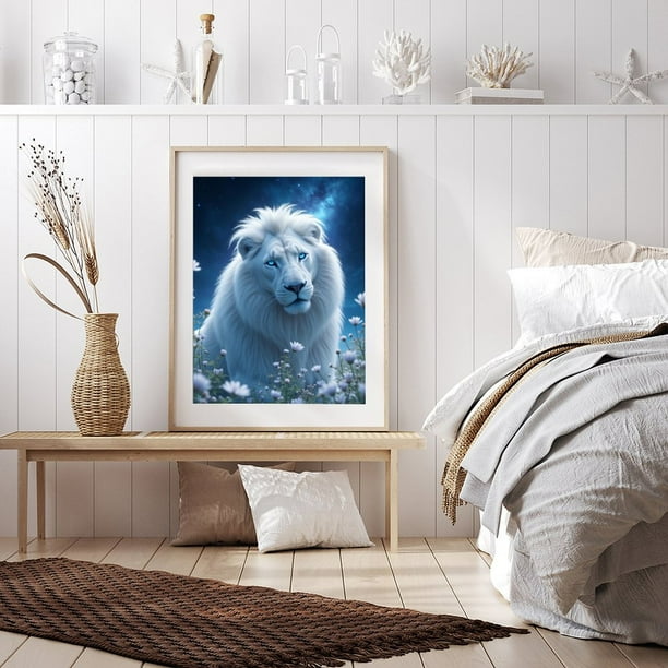 Diamond Art Kits for Adults - 5d Mystic White Lion In Moonlight
