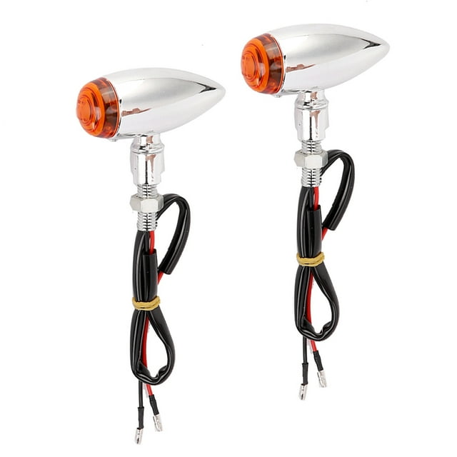 2 luces indicadoras de giro tipo bala para motocicleta, accesorio de modificación, cubierta plateada y amarilla.