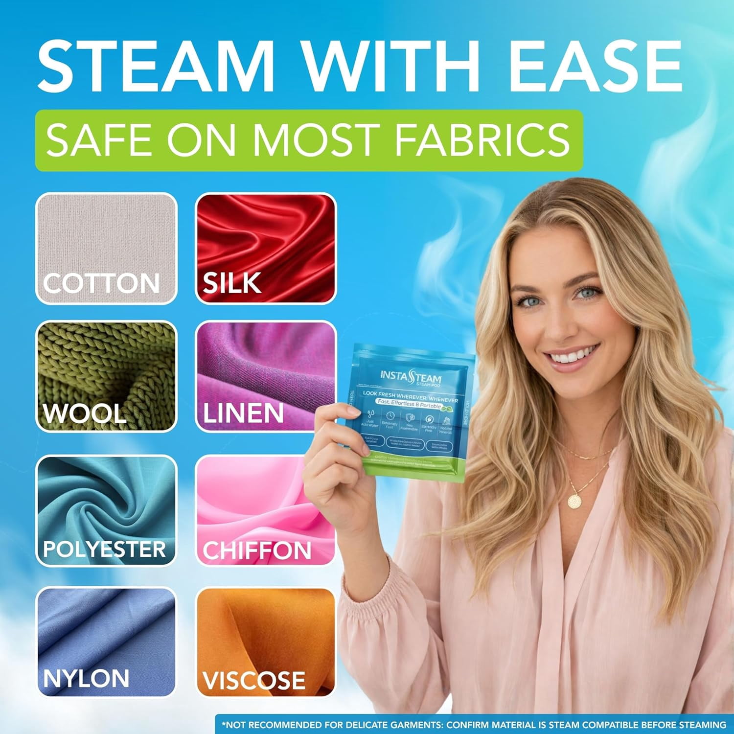 InstaSteam Starter Kit Travel Steamer, Electricity-Free, Wrinkle Release Spray, Cruise Ship Approved, Small Steamer, Disinfect, Deodorize