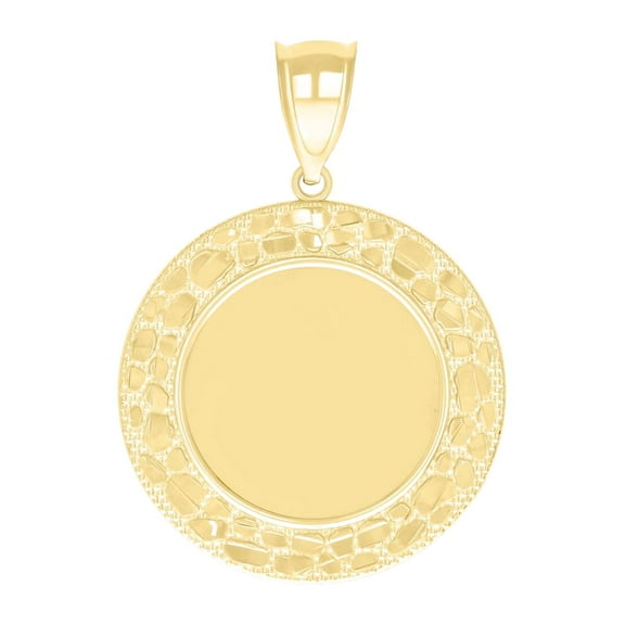 10k Yellow Gold Mens Nugget Medallion Fashion Charm Pendant 40.9x29.1mm Wide Necklace for Men