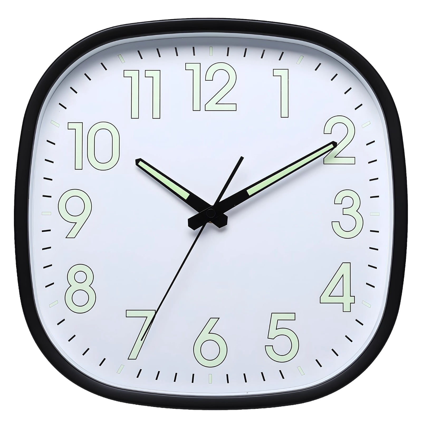 12 Inch Square Wall Clock, Silent Non Ticking, White Face with Luminous Hands & Numbers, Battery Operated, Round Corner, High Definition Glass Cover, for Living Room, Bedroom, Office, Home Decor