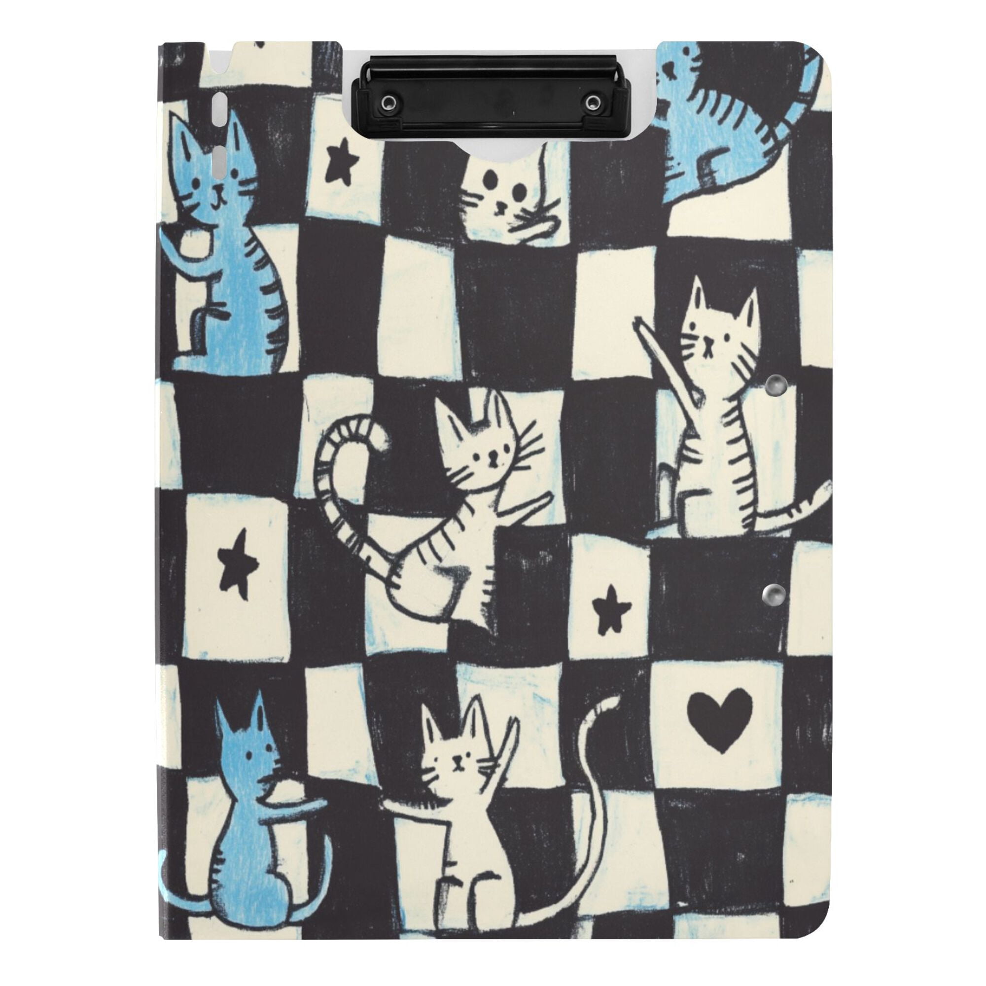 FORMRS A4 Clipboard Folder with Pen Holder Horizontal Foldable School Office Binder, Blue and White Cat