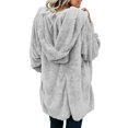 thumbnail image 2 of Womens Long Sleeve Solid Fuzzy Fleece Open Front Hooded Cardigans Jacket Coats Outwear with Pocket，Grey, 2 of 6