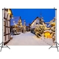 thumbnail image 2 of 7 x 7 ft Village Backdrop Christmas Winter Village Scenery Xmas Pine Trees Background Photography Banner for Birthday Christmas Party Decorations Supplies Photo Photobooth Props, 2 of 5