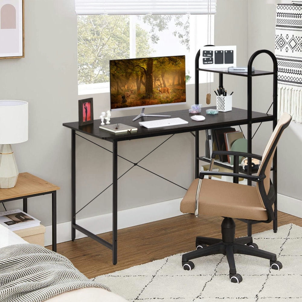 Demi Bonn Reversible Computer Desk Study Workstation Home Office 4-tier Bookshelf, Brown