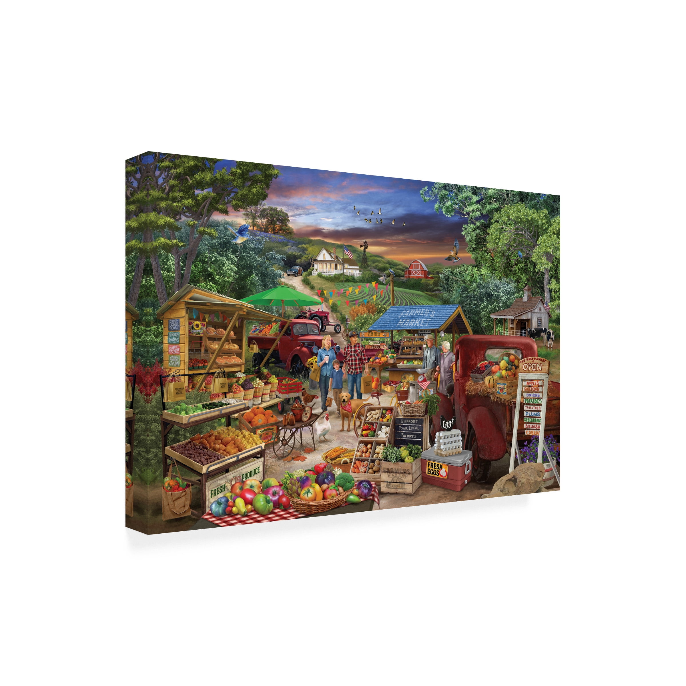 Bigelow Illustrations 'Red Trucks Farm Market' Canvas Art