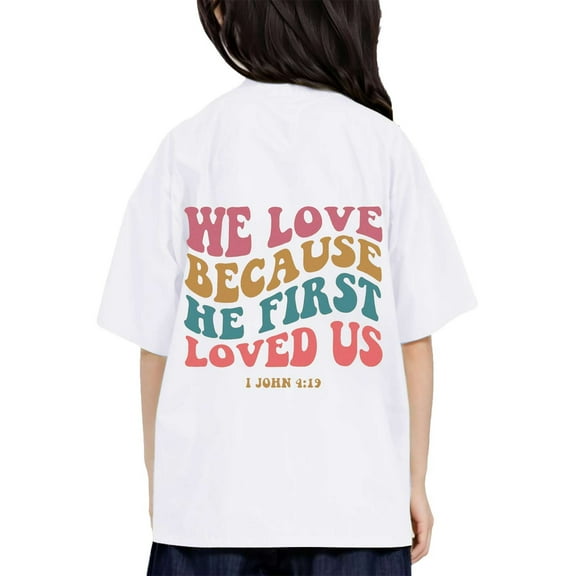 shqvo Bible Verse Christian T-Shirt FOR Girls Short Sleeve Letter Print Shirts Kids Summer Oversized Tops Trendy Crewneck Basic Plain Tees