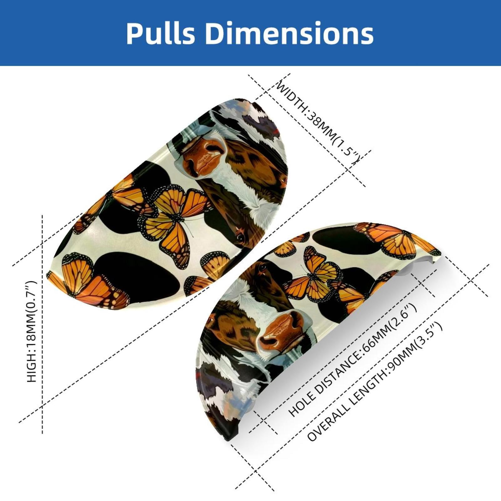 PhooArto 6 Pcs Cup Drawer Pulls, Cow Butterflies Print Shell Shape Handles Cabinet Knobs for Dresser Cupboard Closet Wardrobe with Screws