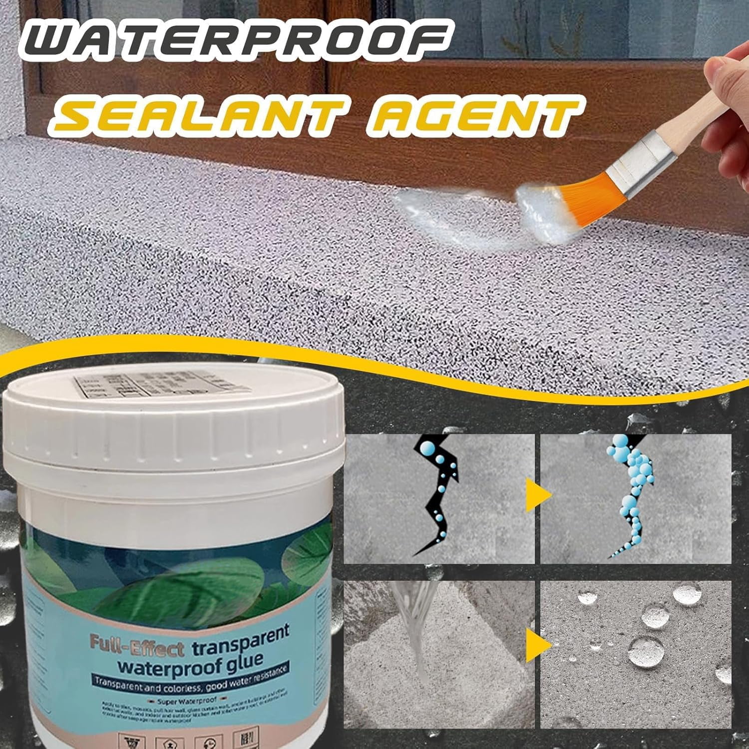 Detroitrain Transparent Waterproofing Glue, Detroitrain Polyurethane Waterproof Coating, Agent Roofs, Walls, Garden, Bathroom, Kitchen 3PCS