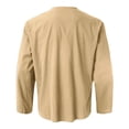 thumbnail image 3 of Camisas Hombre Manga Corta Botón casual de algodón para hombres Cuello redondo Color sólido Camiseta de manga larga casual Camiseta de cuello (Beige, XL), 3 of 6