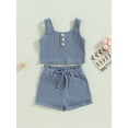 thumbnail image 2 of GXFC Kids Girls Fashion Solid Shorts Outfits Big Girls Sleeveless Button Cami Ribbed Crop Tops and Shorts Children Girls Summer Two Piece Set 8-14T, 2 of 8