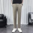 thumbnail image 4 of Pantalones de traje para hombre color caqui, pantalones ajustados con diseño trenzado para hombre, ropa marrón de primavera, sastrería, licra, vestido, clásico, novedad en el diseñador, 4 of 5