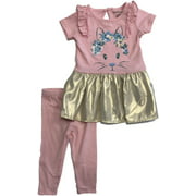 Infant Girls Pink Bunny Rabbit Baby Outfit Ruffle Metallic Shirt  Pants 12m
