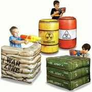 Pack of 4 Combat Battlefield Inflatables Barrels, Compatible with Nerf, Laser tag, Water Gun, Dart Gun, Perfect for Boys and Girls Birthday Activities, Suitable fot Kids and Adults