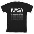 thumbnail image 1 of NASA Worm Logo To Space and Beyond Typography Kids Black T-Shirt, 1 of 2