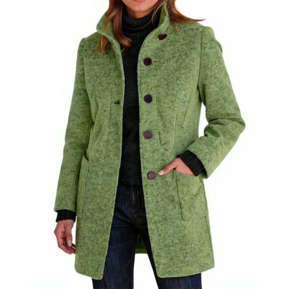 Kixjoy Pea Coats for Women Button Down Plus Size Fleece Jackets Notched Collar Long Sleeve Fall Coats Soild Thermal Fashion Womens Jacket with Pockets, Mint Green L