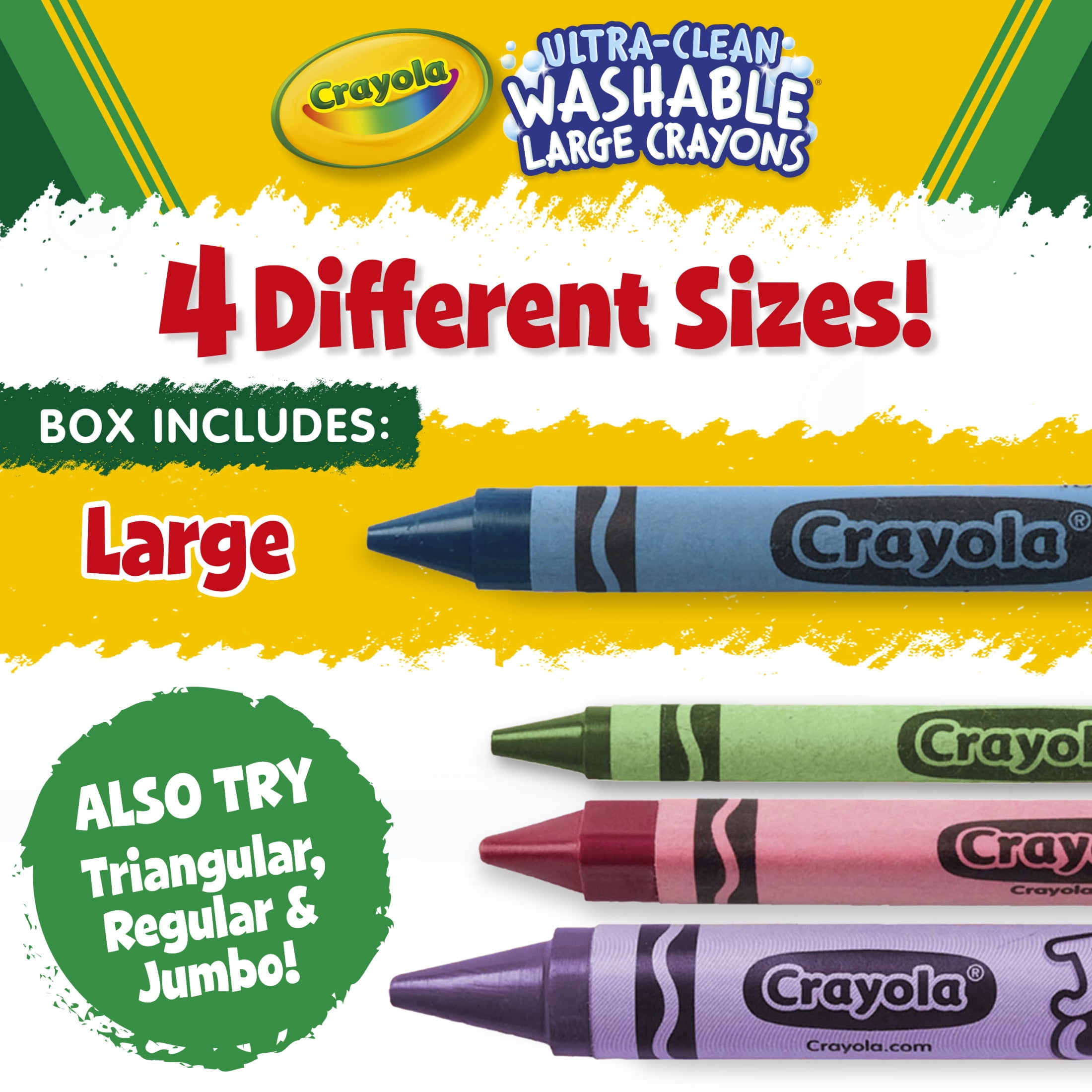 (3 pack) Crayola Washable Large Size Crayons, 8 Ct, Kindergarten School Supplies, Preschool Supplies, Ages 3+