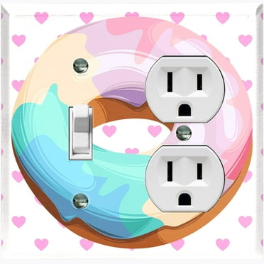 Metal Light Switch Plate Cover Rainbow Swirl Doughnut Pink Heart Wallpaper CAK039