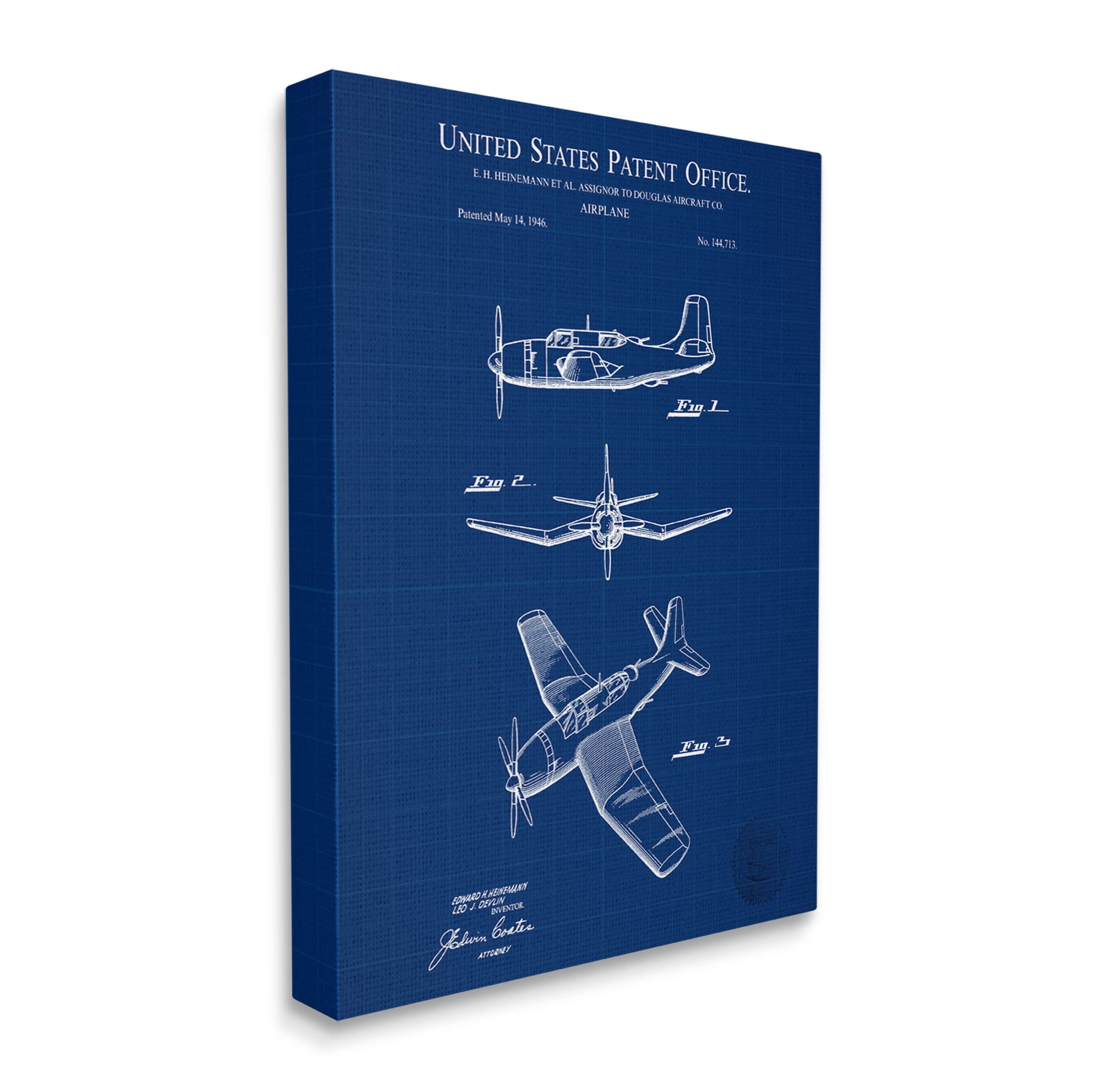 Stupell Industries Intricate Aircraft Vehicle Blueprint Graphic Art Gallery Wrapped Canvas Print Wall Art, Design by Karl Hronek