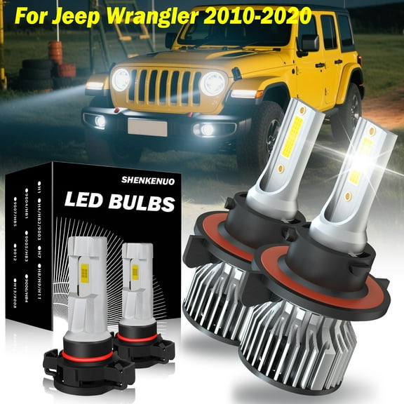 For Jeep Wrangler 2010-2020 LED Headlight Bulbs Kit H13/9008 High Low 5202 Fog Light 6000K White