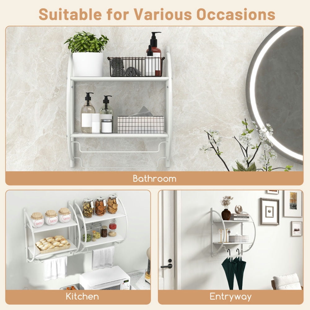 Finihen Wall Mounted Towel Warmer, Towel Rack, Towel Holder, Wall Mounted 2-Tier Bathroom Towel Rack with 2 Towel Bars, for Bathroom, laundry Room, White