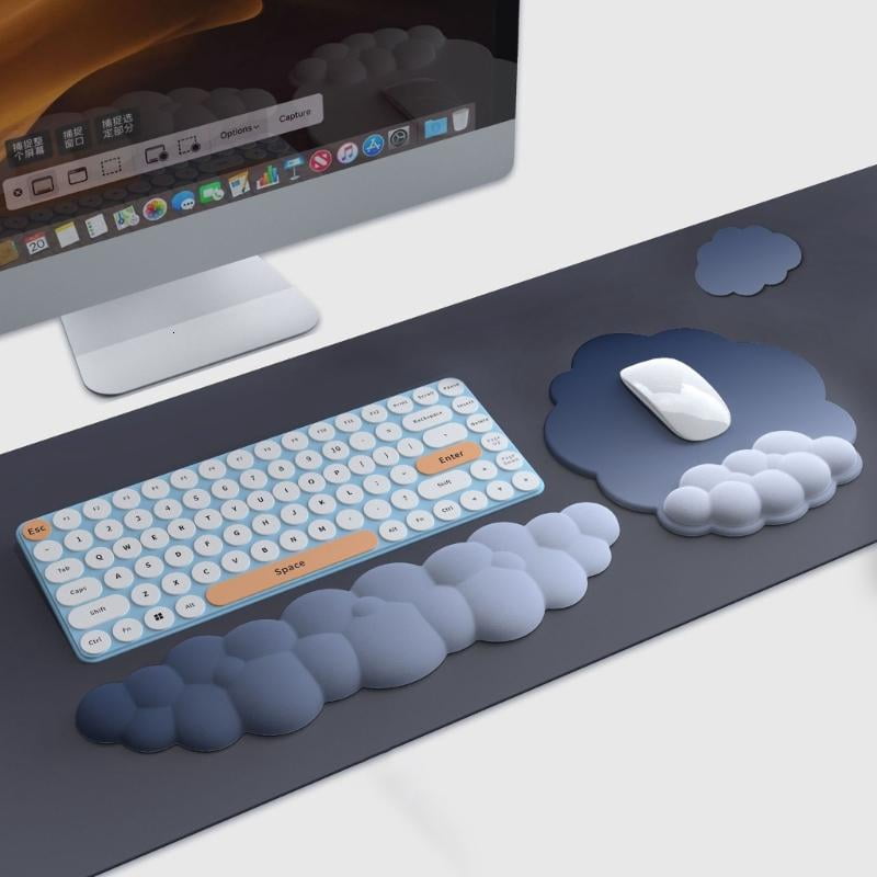 WINDLAND 1 Set Ergonomic Keyboard Wrist Rest and Mouse Pad Combo Supportive and Stylish Mousepad PU and Soft Memory Foam Durable