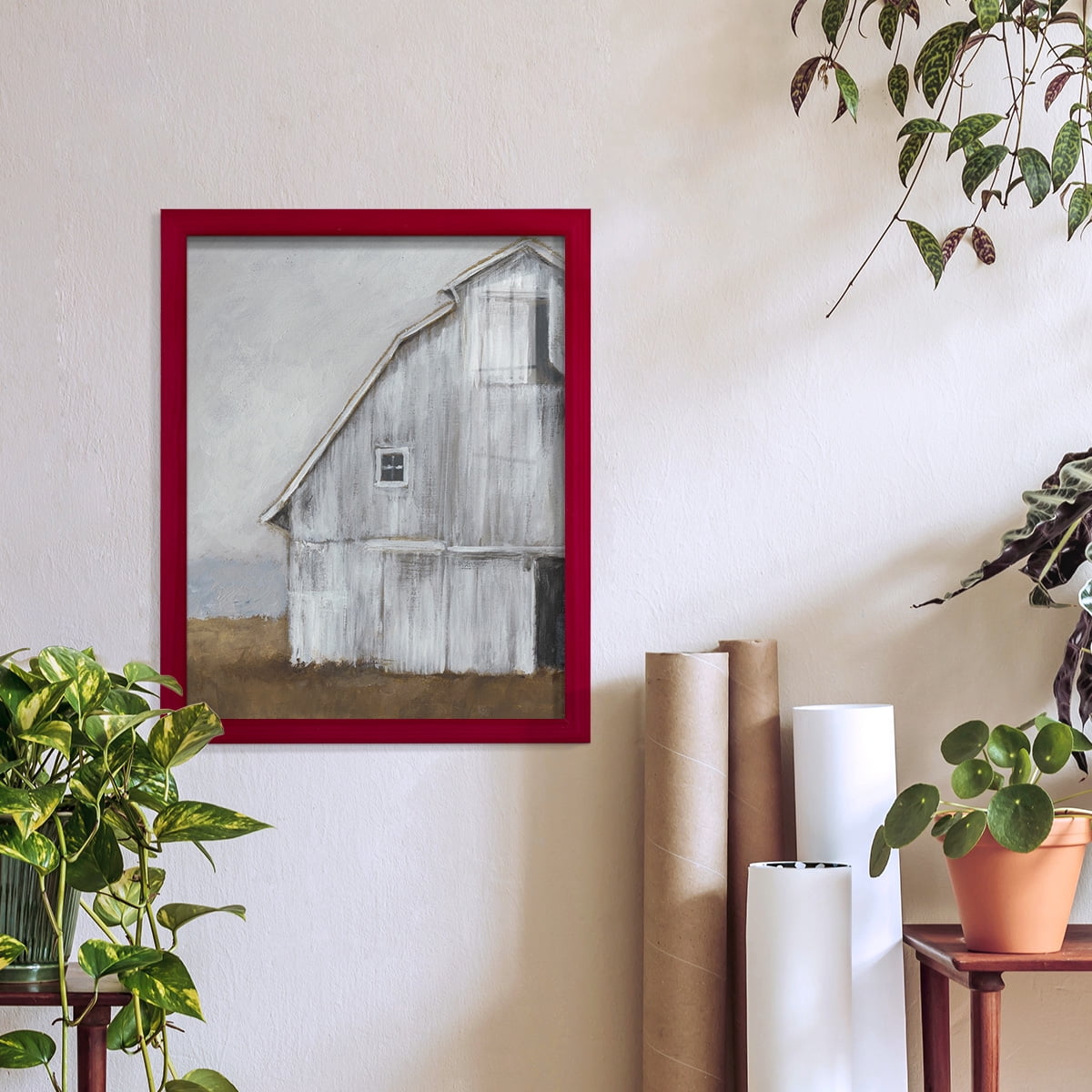 Abandoned Barn II -Framed Print w/glass-Cherry Red