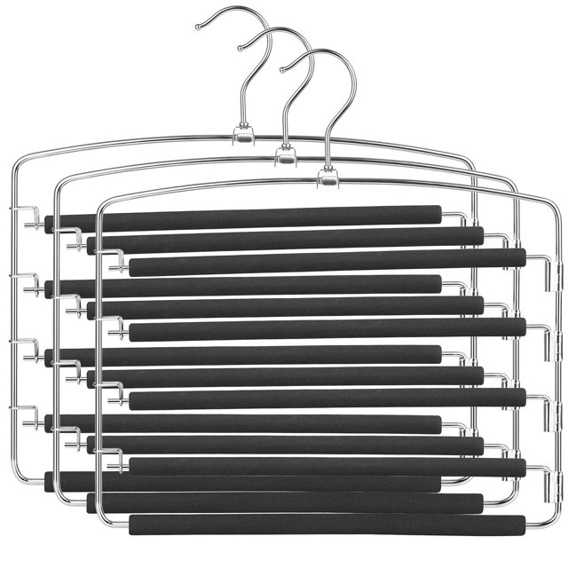 SONGMICS Perchas para Pantalones , Juego de 3, Metal, Ahorran Espacio, Estable con Acolchado Antideslizante, Barras de Columpio, para 5 Vaqueros Cada Una, Traje, Bufandas, Corbatas MCRI041BK