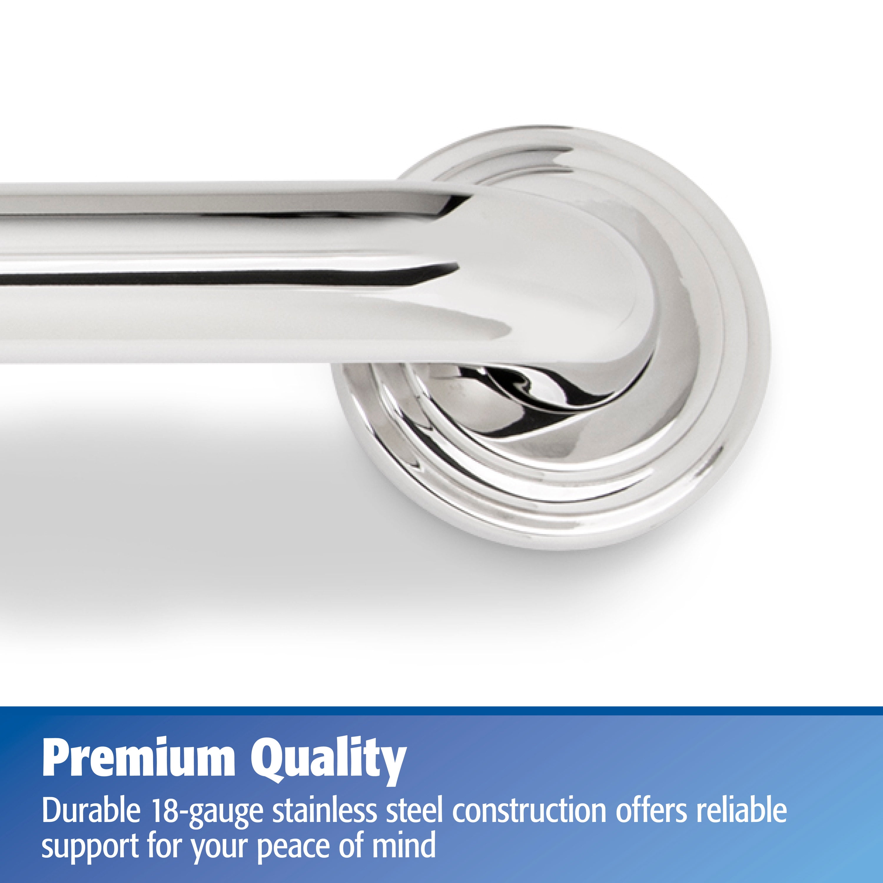 Keeney 901PS-DF1 1.25 x 16 in. Polished Stainless Steel Grab Bar with Designer Flange