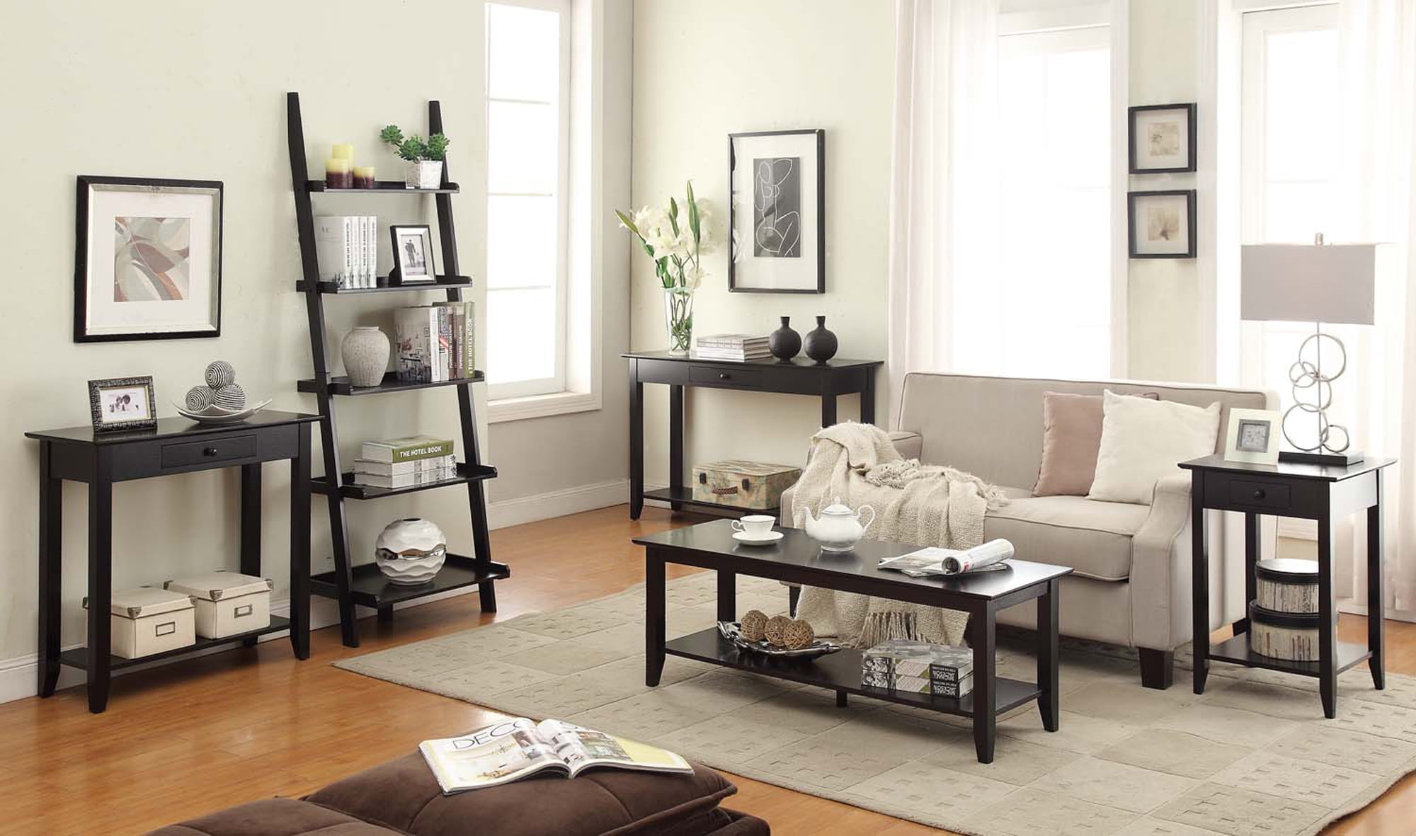 Convenience Concepts American Heritage 5-Shelf Ladder Bookcase, Black