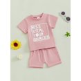 thumbnail image 5 of Kids Baby Toddler Girls Shorts Clothing Set, 6 12 18 24 Months 2T 3T 4T Short Sleeve Crew Neck Letters Print T-shirt with Shorts Summer Outfit, 5 of 9