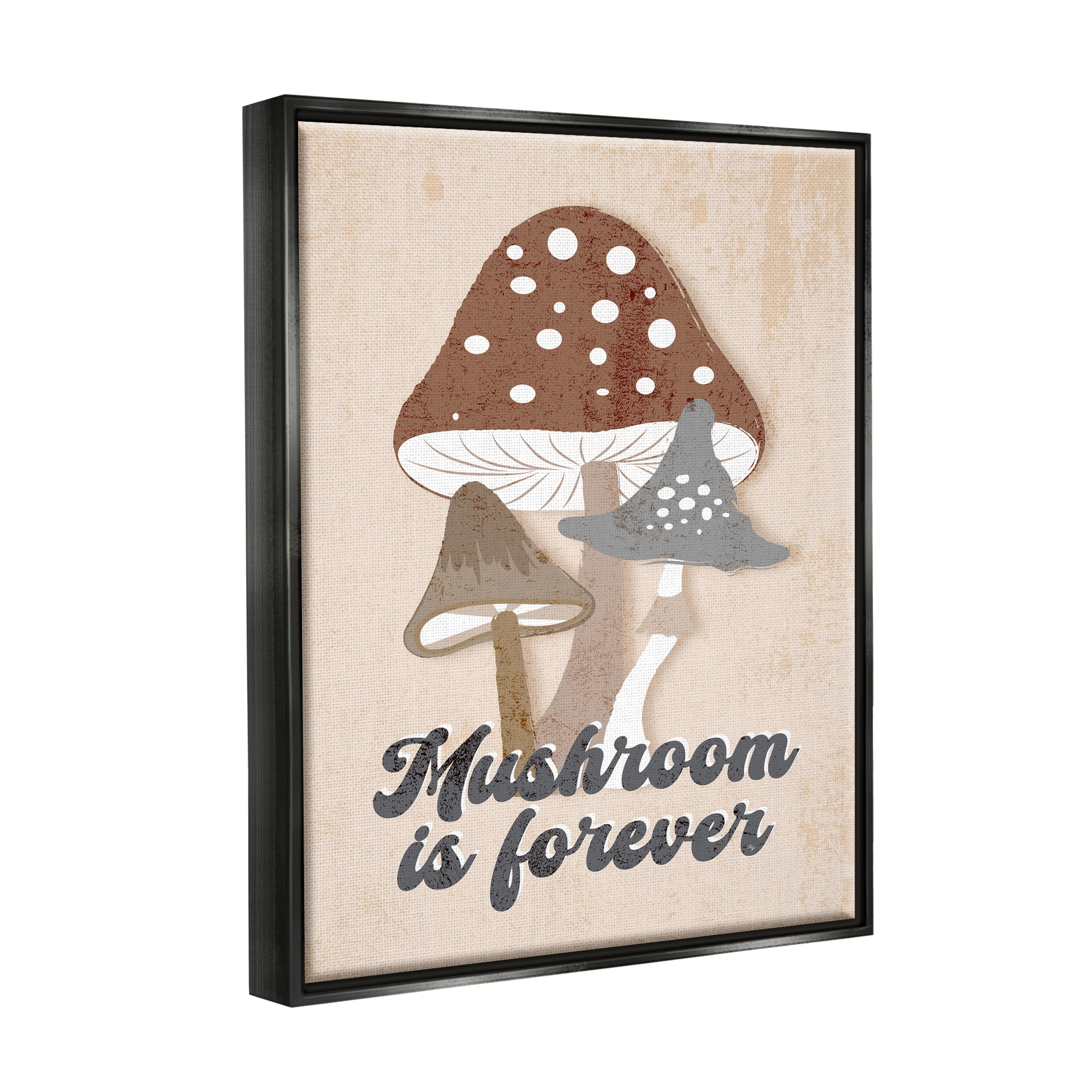 Stupell Industries Retro Mushroom is Forever Botanical & Floral Painting Black Floater Framed Canvas Art Print Wall Art, 25 x 31