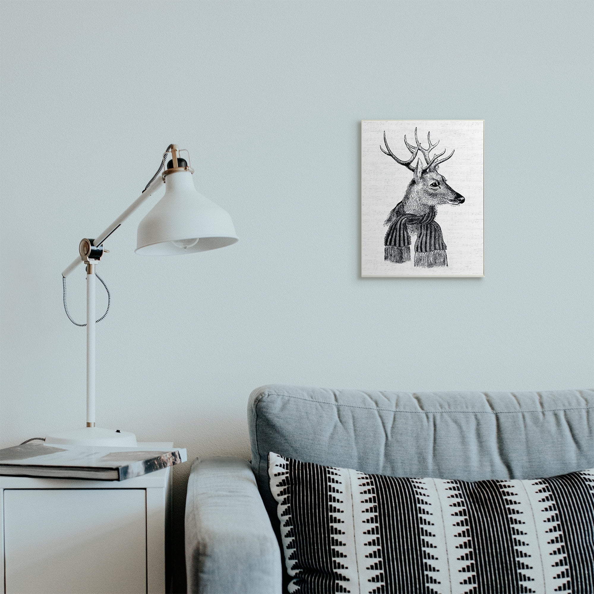 Stupell Industries Reindeer in Scarf Minimal Vintage Portrait Holiday Painting Wall Plaque Art Print Wall Art, 10 x 15