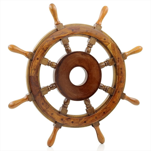 Nagina International Large MDF Hub Premium Wood Nautical Handcrafted Ship Wheel | Pirates Wall Decor Gift (16 Inches)