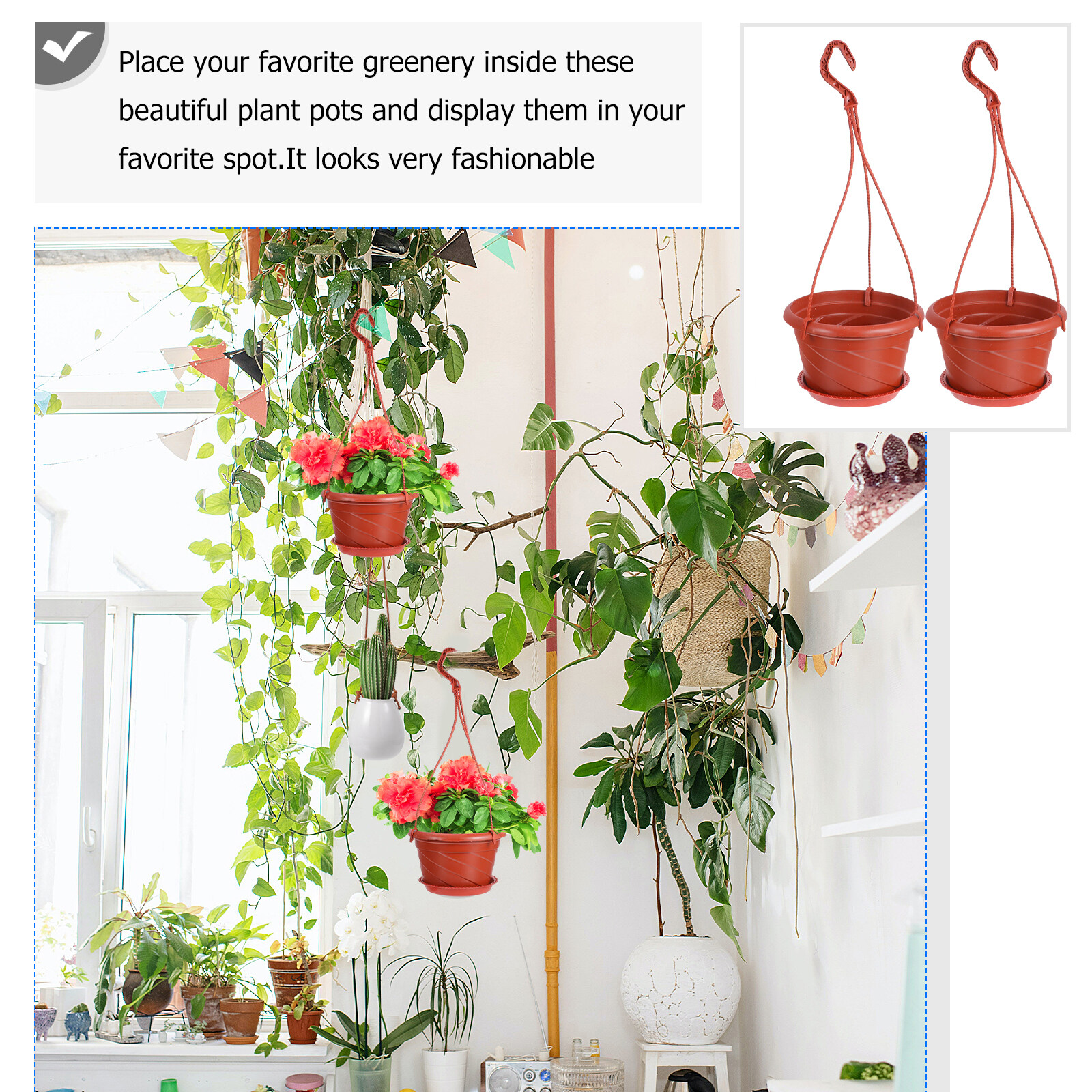 Hongchegh 10 Red Hanging Planter Basket with Drainage and Saucer for Ferns Ivy