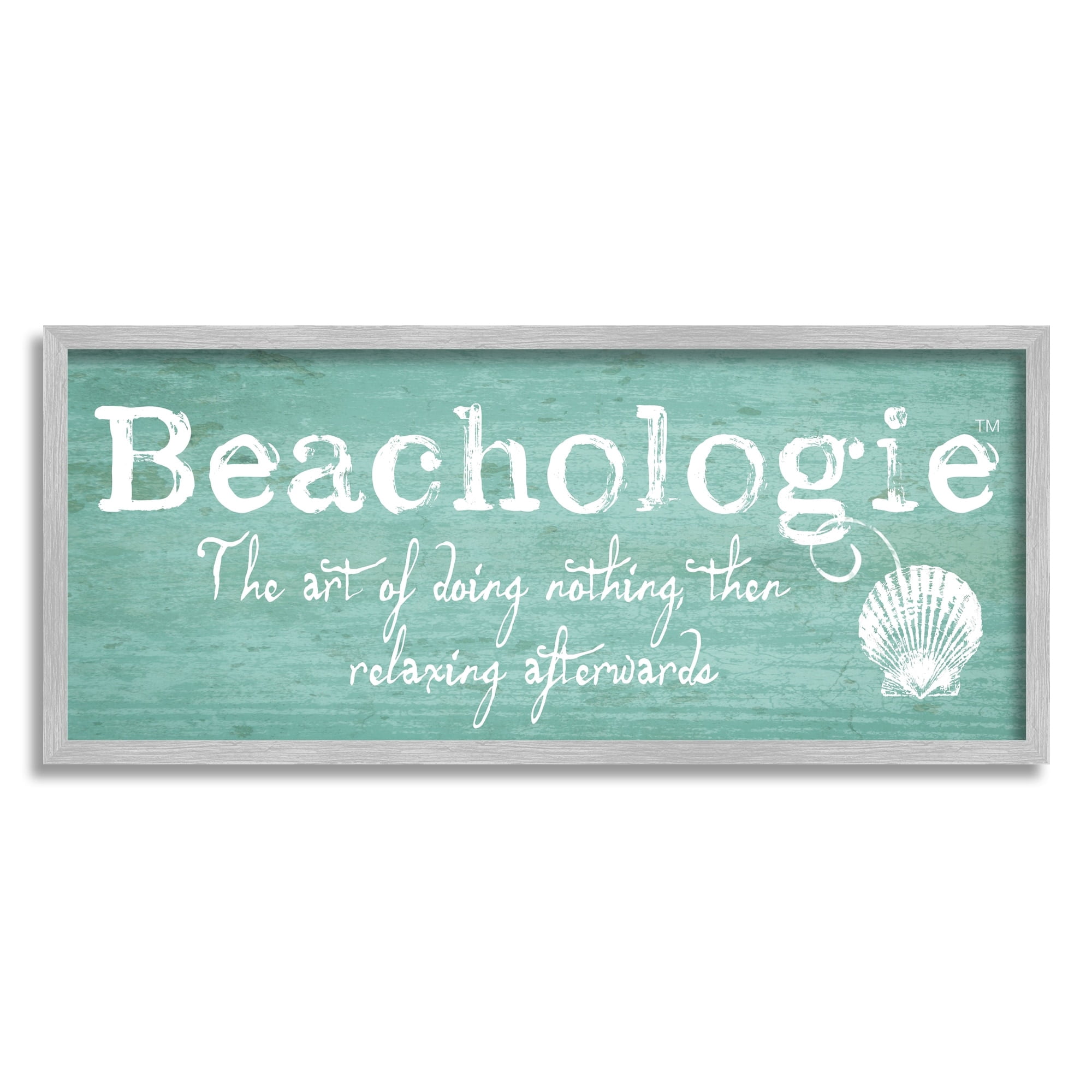 Stupell Industries Beachologie Weathered Sign Clever Grainy Shell Motif Graphic Art Gray Framed Art Print Wall Art, Design by Graffitee Studios