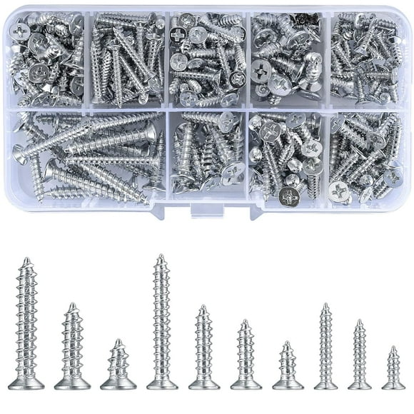 250G Self Tapping Screws, M3/M4/M5 Cross Drive Flat Head Screws, Metal Self Drilling Screws for Woodworking(10 Sizes)