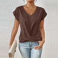 thumbnail image 2 of MORTTIC Women's Knotted V-Neck Elegant Short Sleeve Blouse Lightweight Casual Top for Spring Summer Coffee，XL, 2 of 5