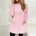 thumbnail image 3 of Royisotas Casual Tops for Women Plus Size Fall and Winter Pink Solid Color Long Sleeve Plus Size Womens Blouses Loose Fit Crew Neck Pocket T Shirts, 3 of 5
