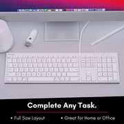Macally Slim USB Wired Keyboard for comfortable Mac and Windows Full-Size USB-A Keyboard with Numeric Keypad for iOS Desktop, Laptop, Tablet 110 Scissor Switch Keys and 20 Shortcuts White ACEKEY