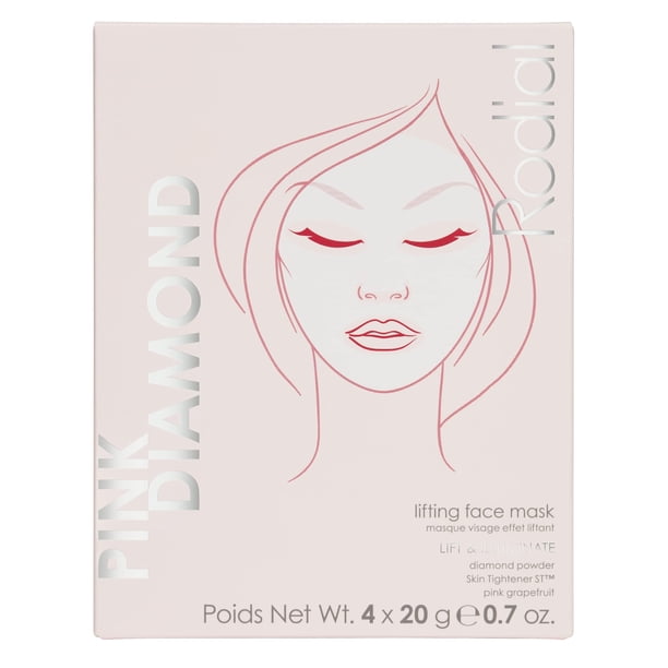 Rodial Pink Diamond Lifting Face Sheet Mask (4 sobres) Polvo de diamante Vitamina C Tensador de piel ST Mascarilla de hoja profundamente hidratante Incluso tono de piel Máscara de hoja para arrugas y