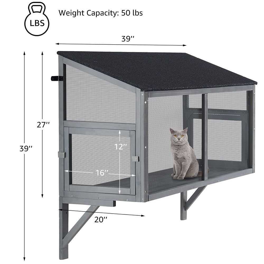 unipaws Bug Proof Cat Catio, Window Box Enclosure for Indoor Cats, Wooden Cat Window Perch House