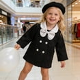 thumbnail image 1 of Conjunto de chaqueta y boina de manga larga con cuello vuelto para niñas y niños, con solapa de color contrastante y lazo a la moda, conjunto de poliéster para niñas., 1 of 7