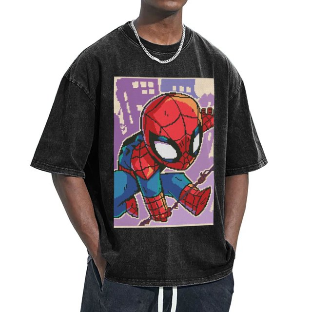 Spider-Man Men's Vintage Washed Drop Shoulder Short Sleeve T-Shirt